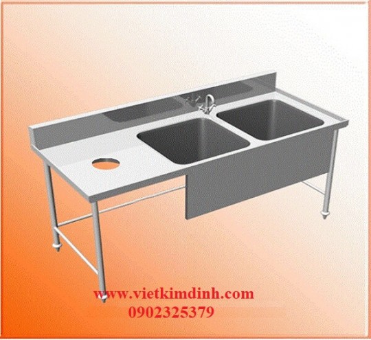 Bàn chậu rửa đôi lệch phải có lỗ xả rác
